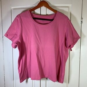 EILEEN‎ FISHER WOMAN Pink Organic Cotton Lycra T Shirt Size 1X Basic Classic
